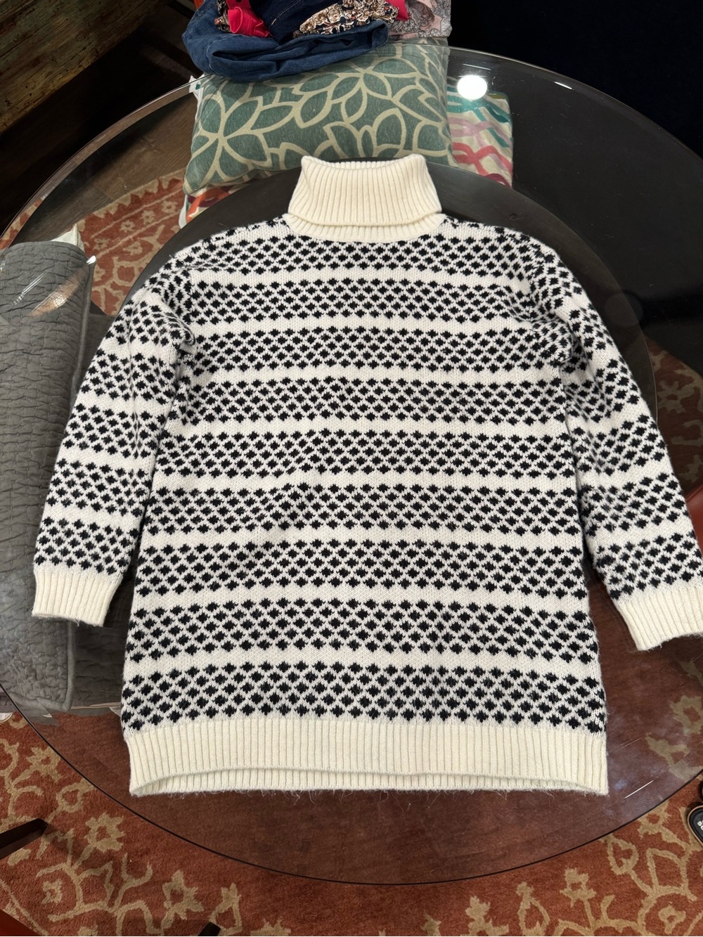 Ann Taylor Black and White Patterned Turtleneck Sweater
